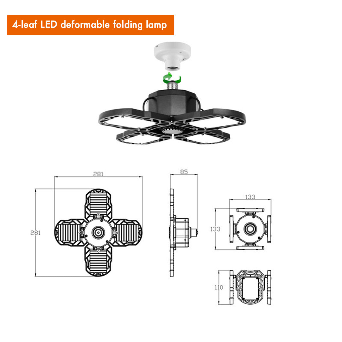 AC85-265V LED Garage Light Bulb E27 E26 Ceiling Fixture Shop Workshop Deformable Lamp Timing Kit