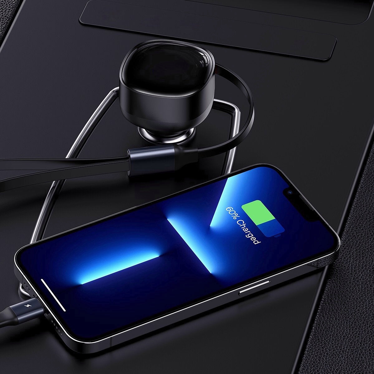 Enjoyment Retractable 2-in-1 Car Charger C+L 30W Dual Fast Charging