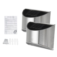 2pcs Waterproof Stainless Steel Solar Wall Lights Outdoor Fence Post Step Lights