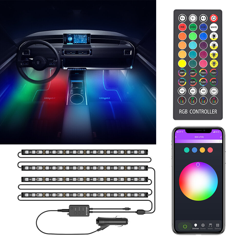 Bluetooth RGBIC Car Interior Strip Lights with 3 Simple Control Methods Vivid RGBIC Lighting Effect Sync with Music Activate Music Mode and Scene