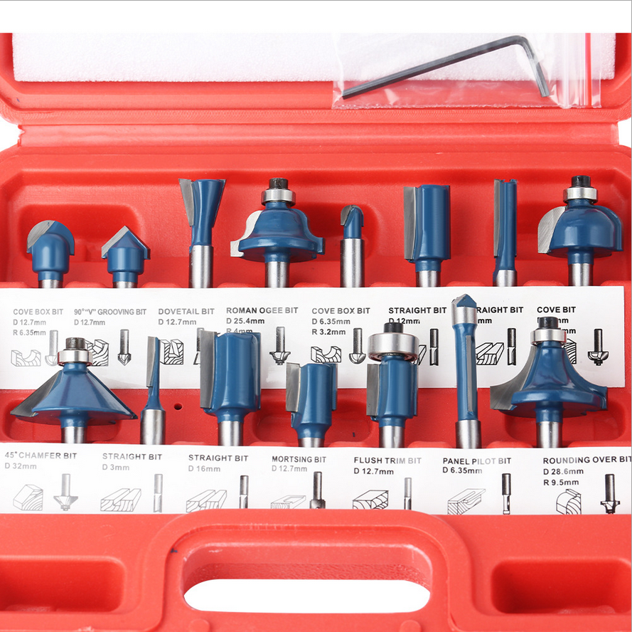 15Pcs 1/4 Inch Shank Router Bit Set Woodworking Milling Cutter 6.35mm Shank Drill Bits