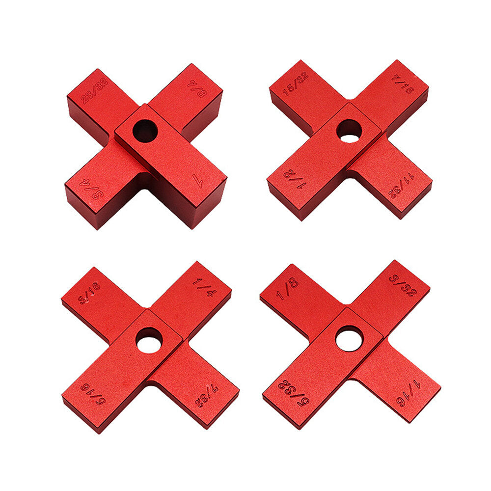 Cross Height Measuring Rule Set - 4PCS Red Anodized Aluminum, Durable & Portable for Accurate Woodworking Measurements