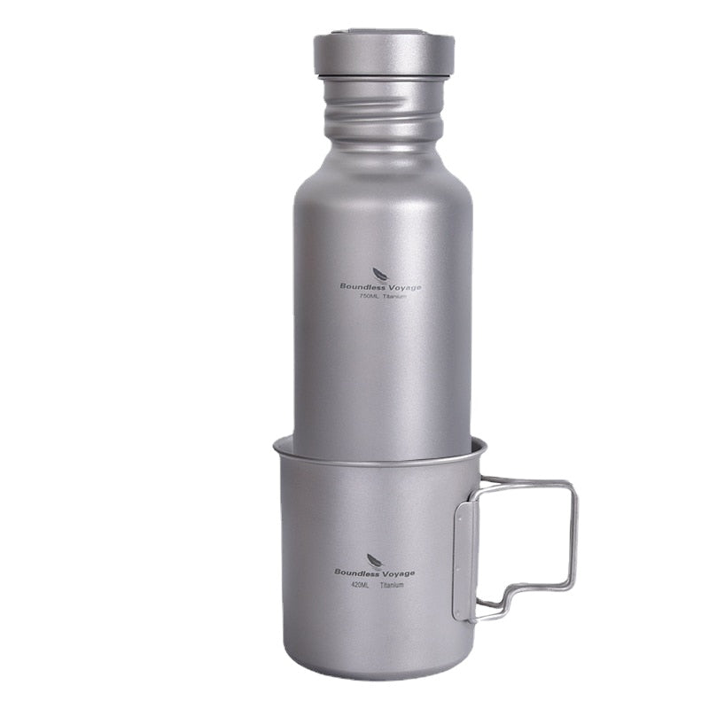 Titanium Sports Bottle with Hanging Lid Tea Cup Outdoor Camping Cycling Wide-mouth Water Bottle Mug