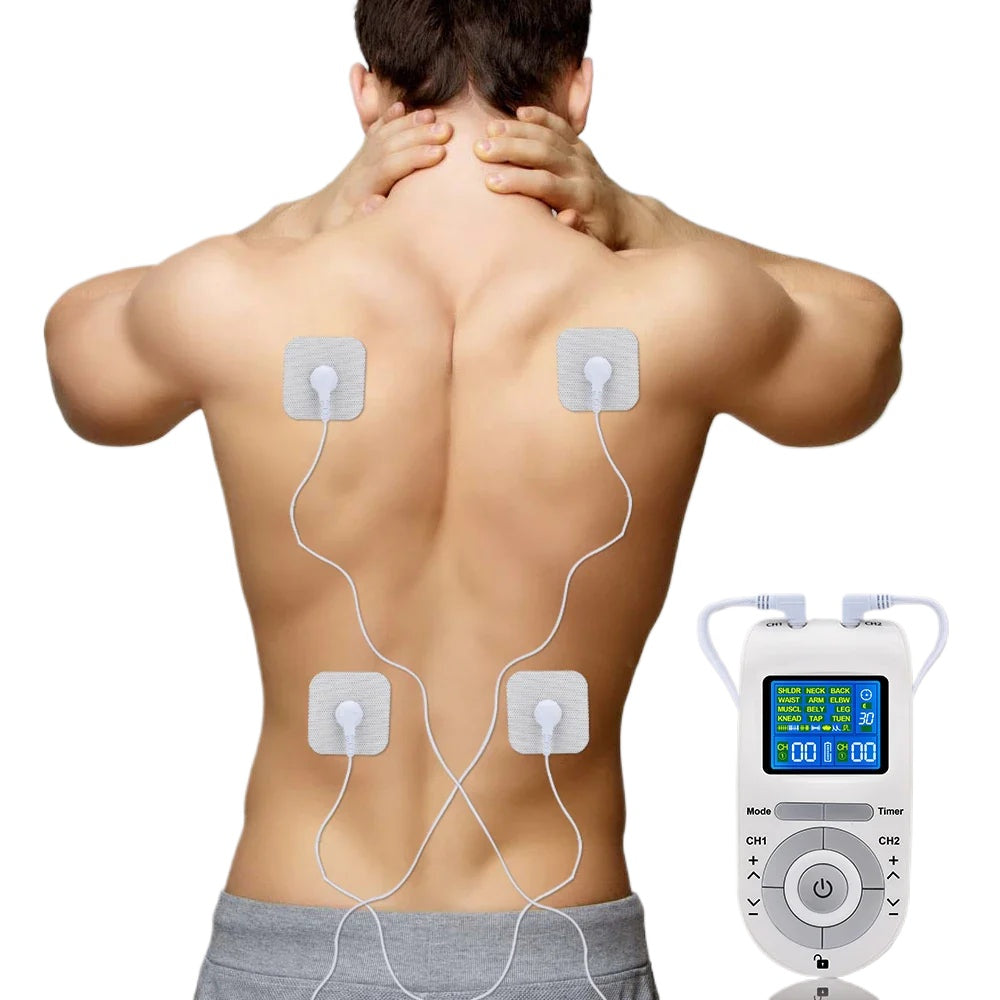 15 Modes TENS EMS Device for Pain Relief & Muscle Relaxation, LCD Display, 2 Channels, Portable, Battery Operated