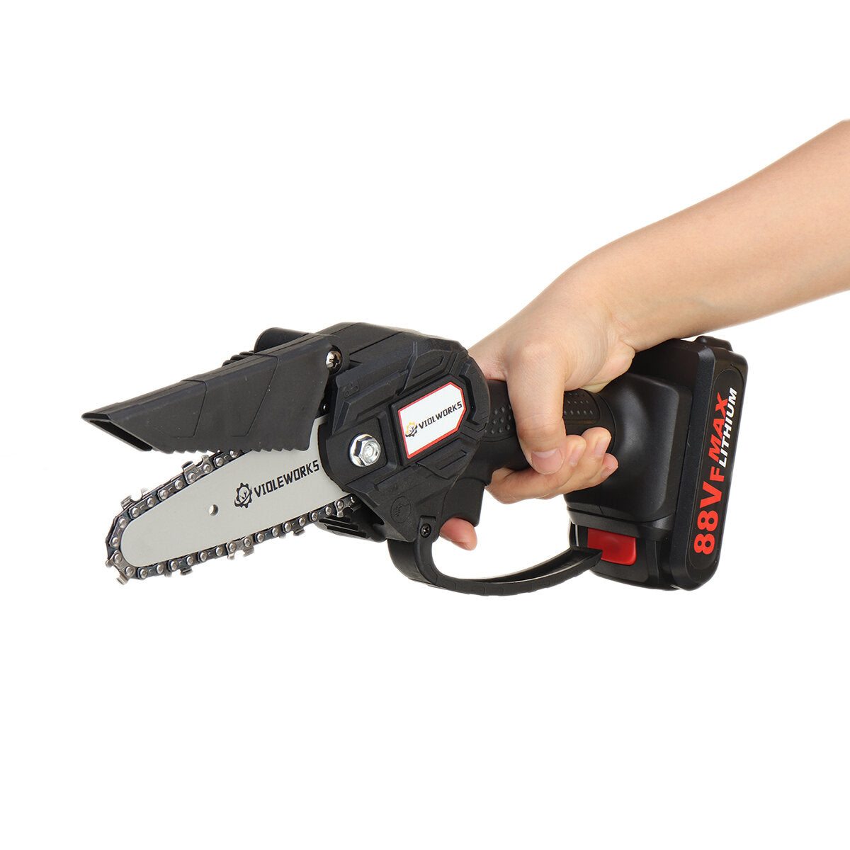 4 Inch 88VF Cordless Electric Chain Saw 1500W One-Hand Saw LED Woodworking Wood Cutter