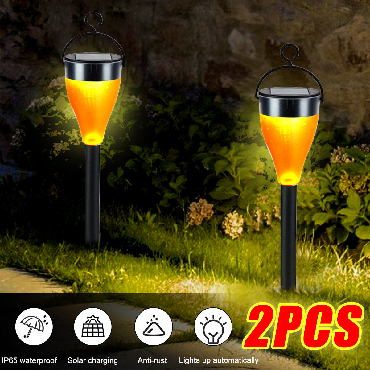 2PCS Auto Sensing LED Solar Lamp Garden Lamps For Outdoor Patio Lawn