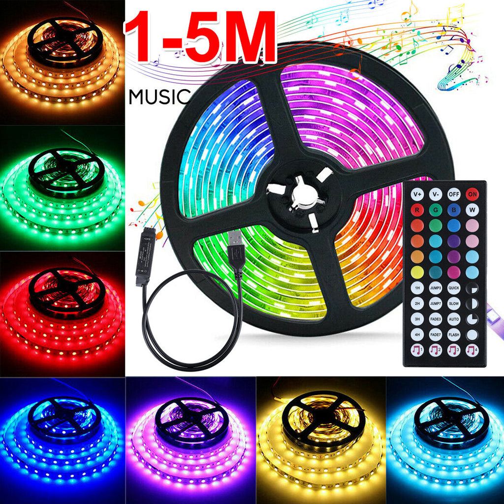 1/2/3/4/5m 5V 3528 RGB USB LED Strip Light Music Sync with 44 Key IR Remote Control Christmas Decorations Lights
