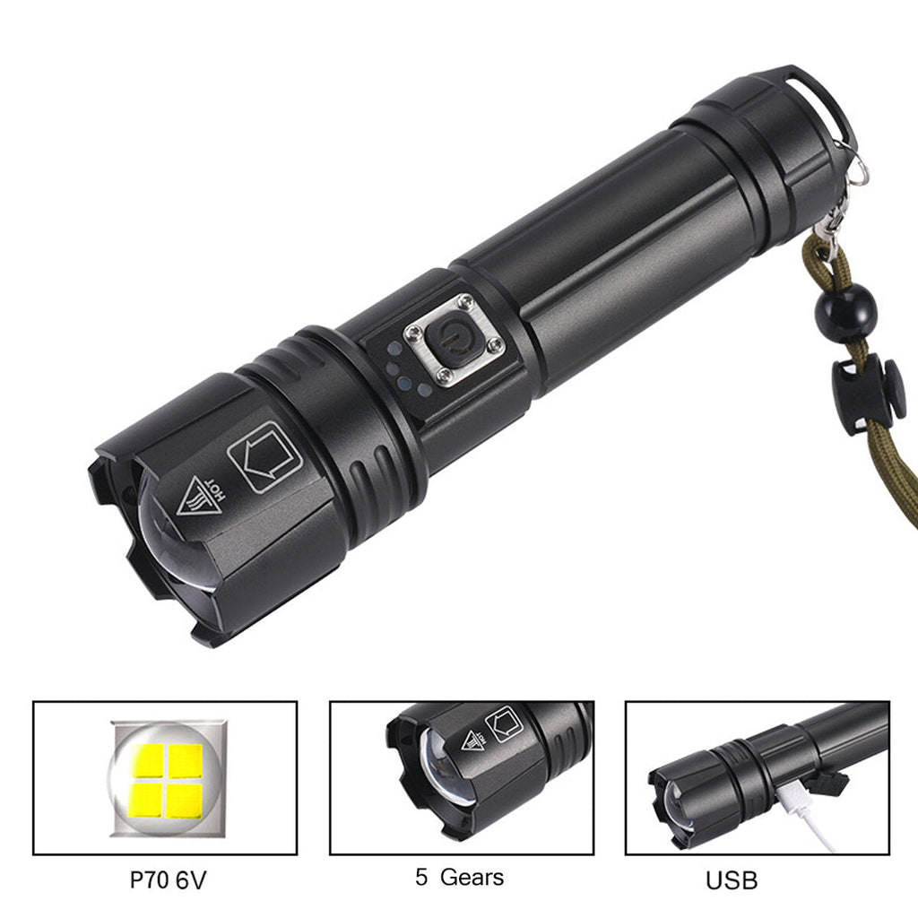 1000LM 300M Long Range SOS 18650 Flashlight USB Rechargeable Mobile Powerbank For Phone
