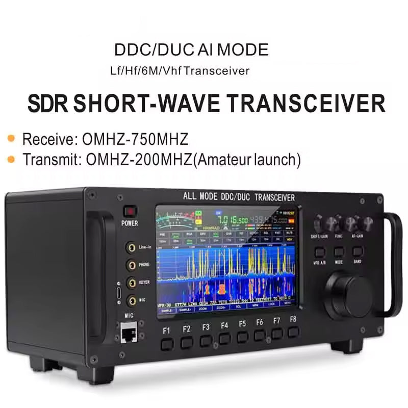Shortwave Transceiver 100W Full Frequency Spectrum Display Built-in Antenna Tuner Wide Frequency Range 0-750MHz Multi-Mode Operation