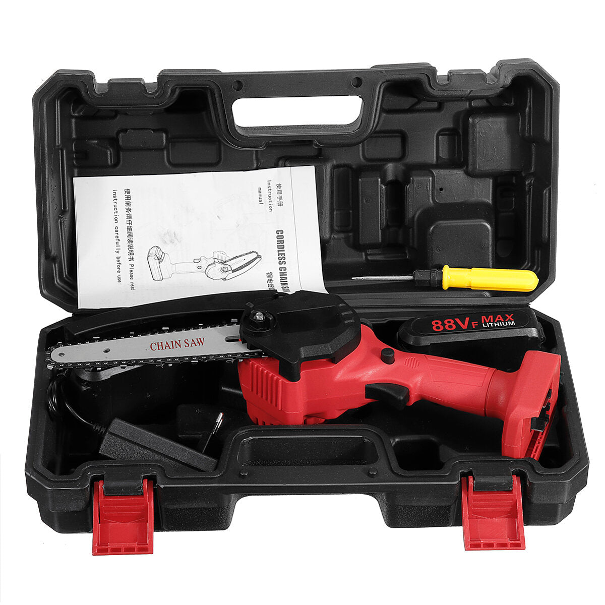 88VF 6 Inch Rechargable Digital Display Indicator Battery Chain Saw Wood Work Cutter Tool