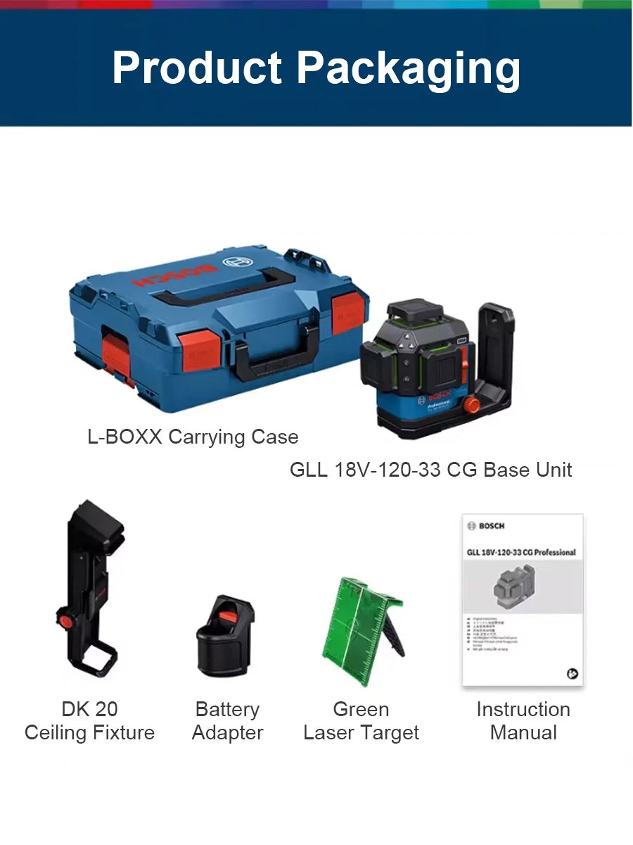 Bosch GLL 18V-120-33CG Green Laser Level, 3x360°, Bluetooth App Control, Fine Adjustment & Triple Power Modes