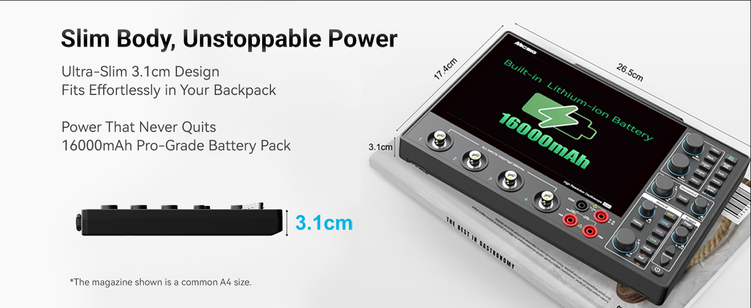 High Resolution Tablet Oscilloscope 12-bit 4 Channel 1GSa Sampling Rate Up to 200MHz Bandwidth Portable Touchscreen