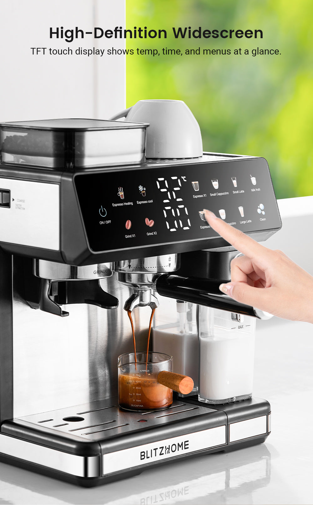 All-in-One Espresso Coffee Machine with Built-in Grinder Dual Boiler, Automatic Milk Frother Hot & Cold Brew Touch Screen