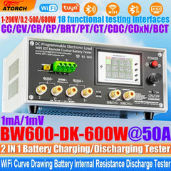 Electronic Load Tester 150/300/450/600W WiFi Tuya 0-200V 50A Battery Capacity Monitor Programmable Discharge Tool IPS Display High Precision Bluetooth Connection