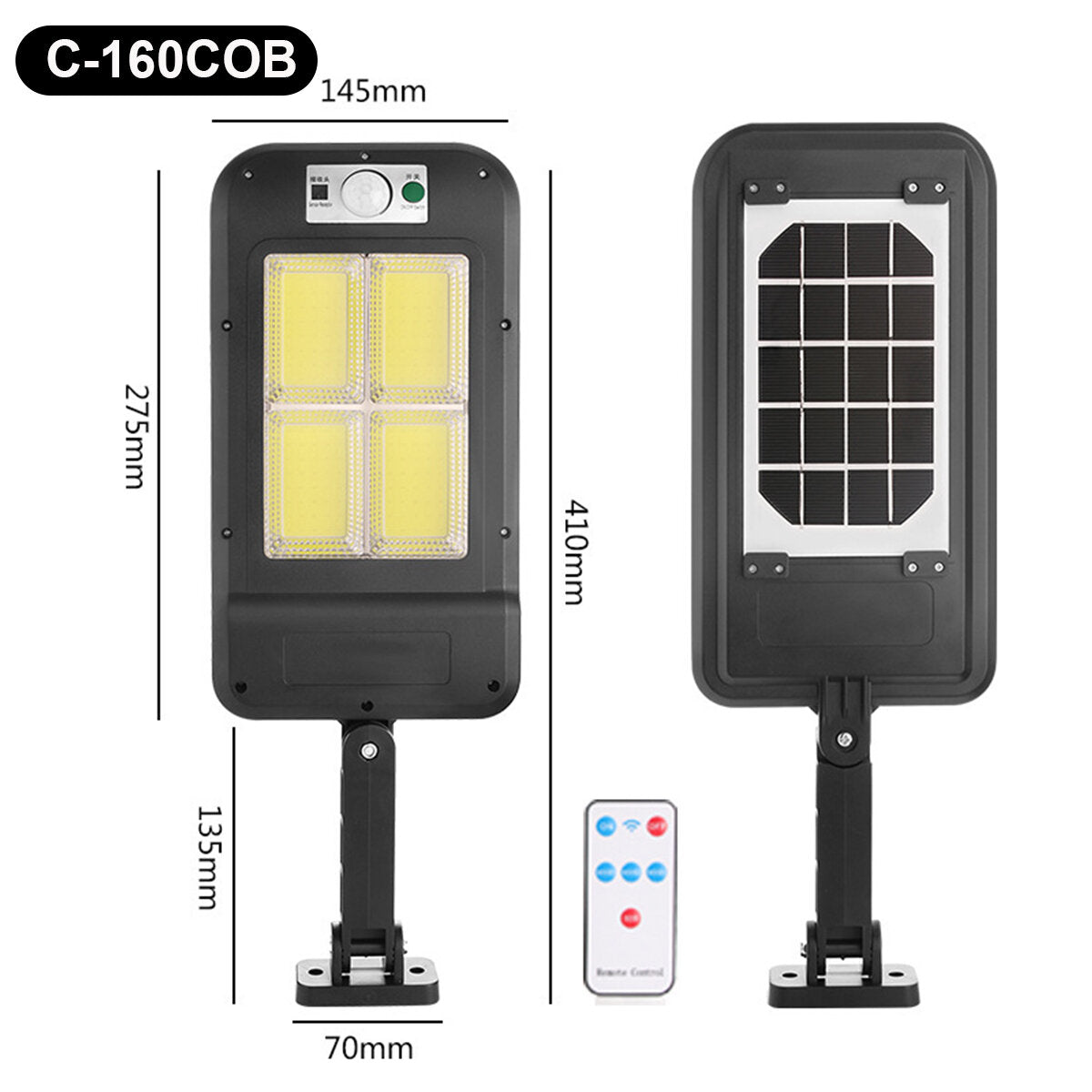160COB Light Rechargeable Solar Power Street Light Solar Panel Lamp