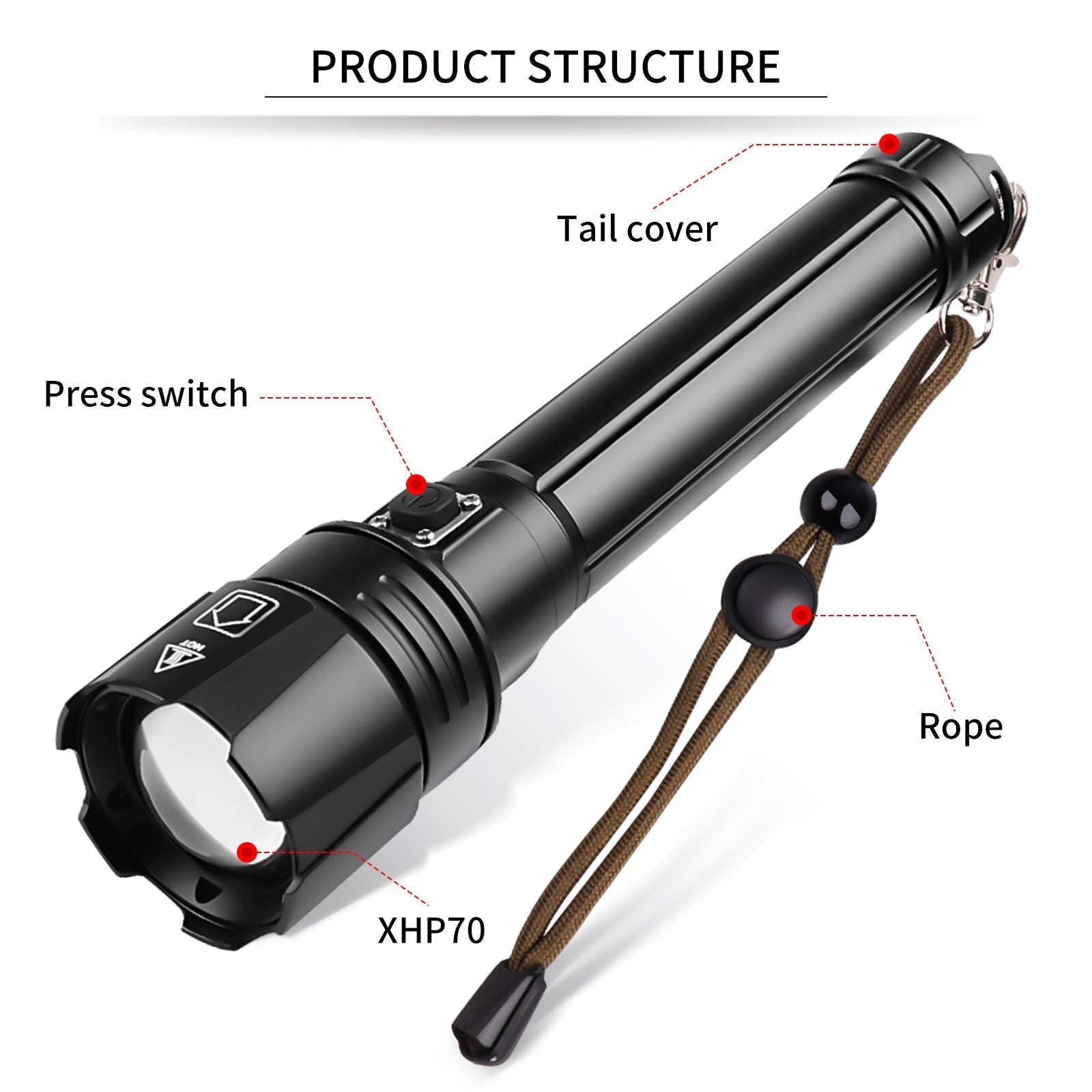 Telescopic Zoom Flashlight 26650 USB Charging Waterproof LED Torch For Outdoor Camping Fishing
