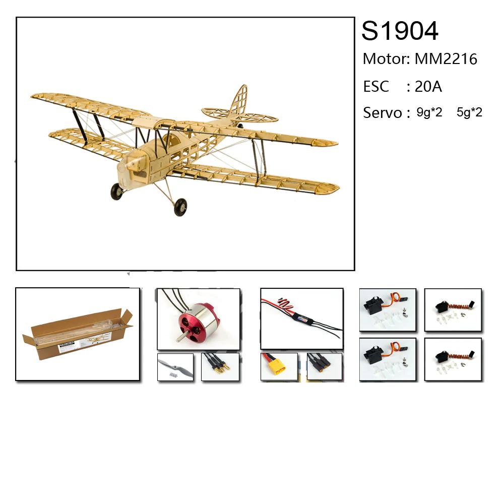 980mm Wingspan Balsa Wood Biplane RC Airplane KIT / KIT+Power Combo