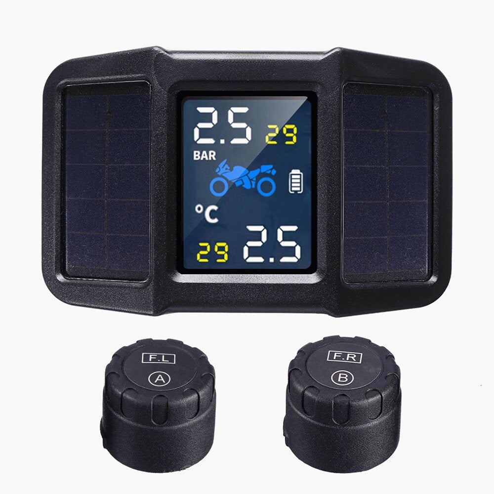 Solar Power + USB TPMS Waterproof LCD Display Motorcycle Real Time Tire Pressure Monitor System Wireless WI External Sensor