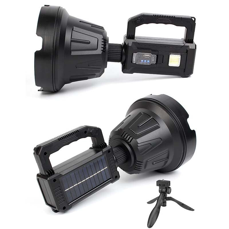 LED Flashlight 5500-7000K Super Bright 6 Modes Type-c Sloar Rechargeable Long Throw Waterproof Solar Portable Searchlight For Hunting Camping