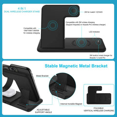 4-in-1 Wireless Charger with USB Cable, 15W Fast Charging for iPhone, Samsung, AirPods, Apple Watch - Anti-Slip Design
