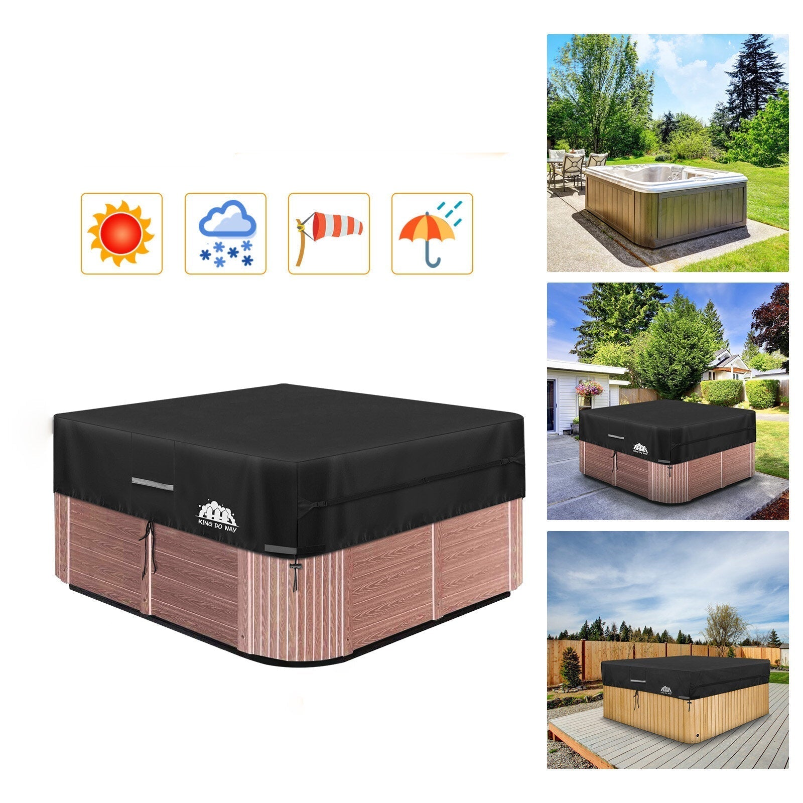76inch Black Heavy Duty Hot Tub Cover Water-Resistant Polyester Spa Cover