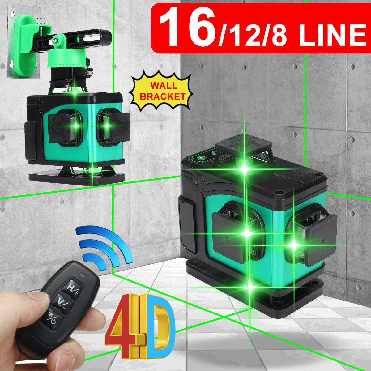 Laser Level 16 Lines 4D Self-Leveling 360 Horizontal And Vertical Cross Super Powerful Green Laser Beam Line Laser Level