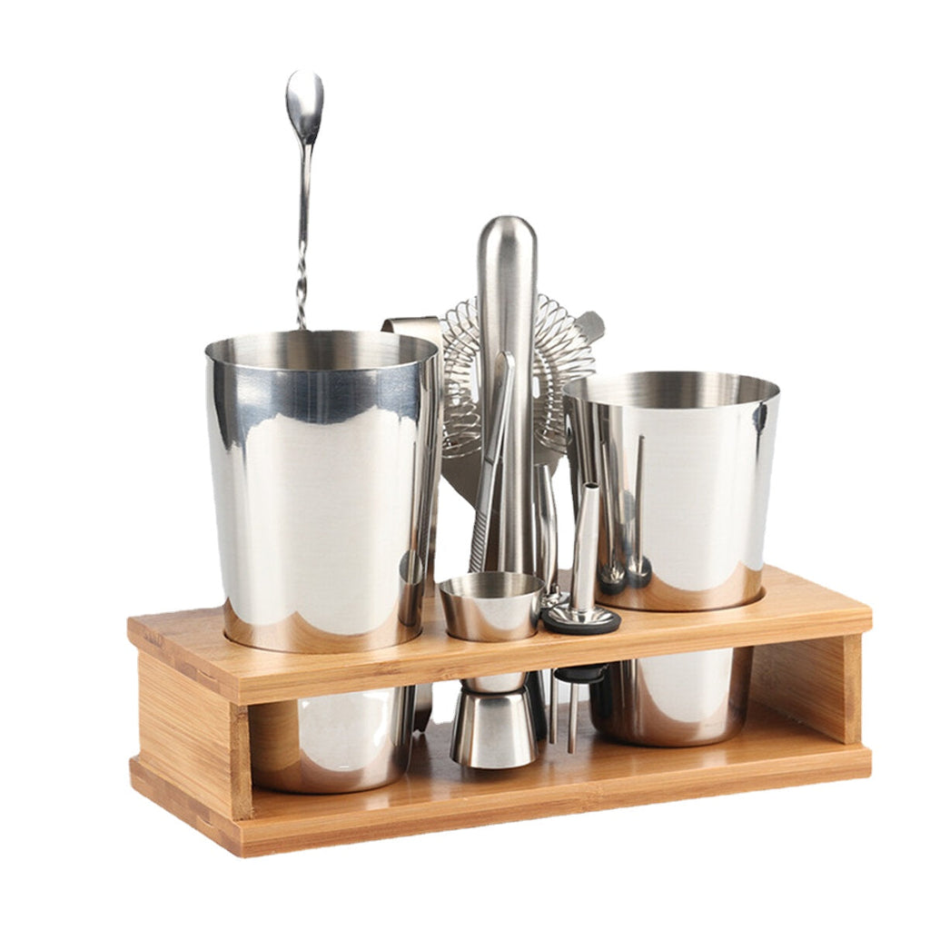 11Pcs Cocktail Shaker Set Mixer Martini Spirits Bar Spoon Jigger Strainer Stand Tools