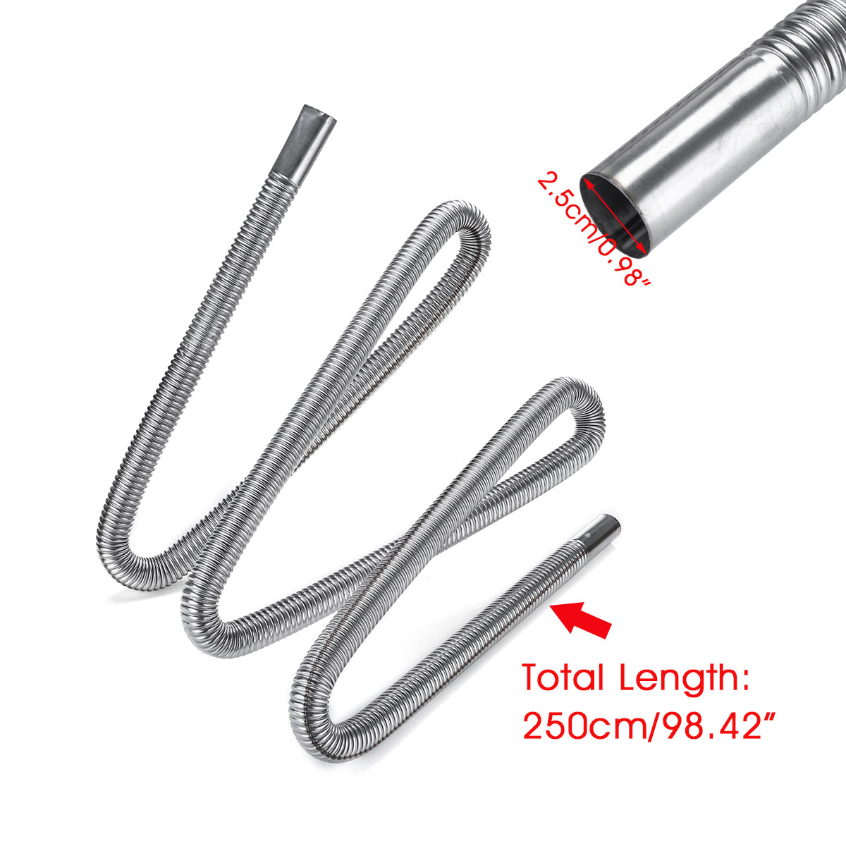 Stainless Steel Exhaust Muffler Pipe Car Parking Air Heater Tank Diesel Gas Vent Hose 250cm