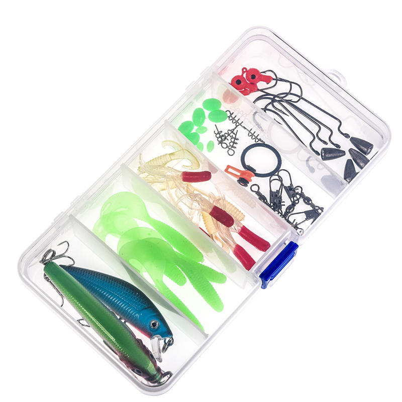 52pc/lot Fishing Lures Mix Hard Soft Baits Hooks Swivels Fishing Lure Set With Storage Box