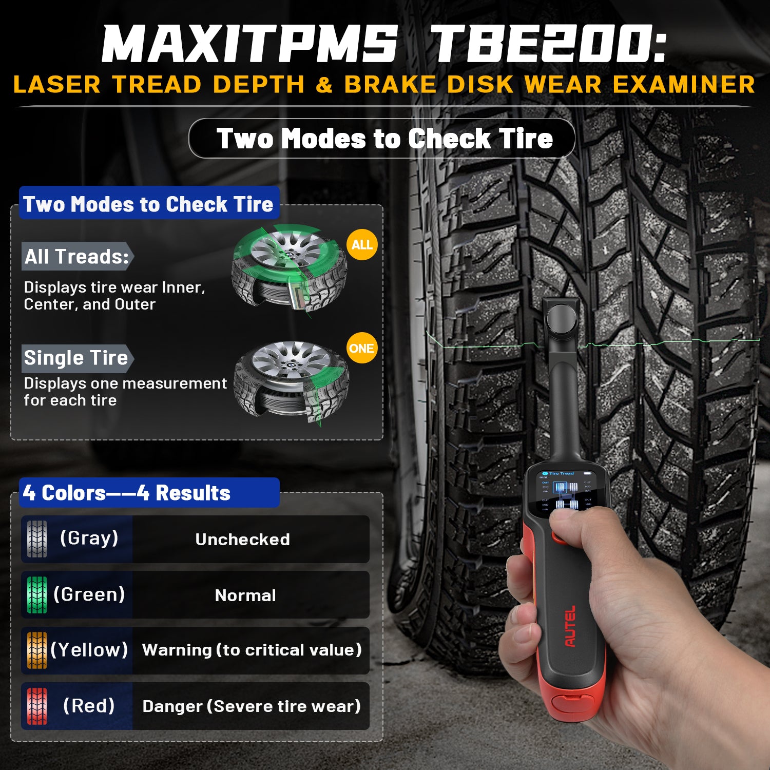 Tire Tread Laser Detector Brake Disc Wear Thickness Diagnostic Instrument Tool Compatible With ITS600