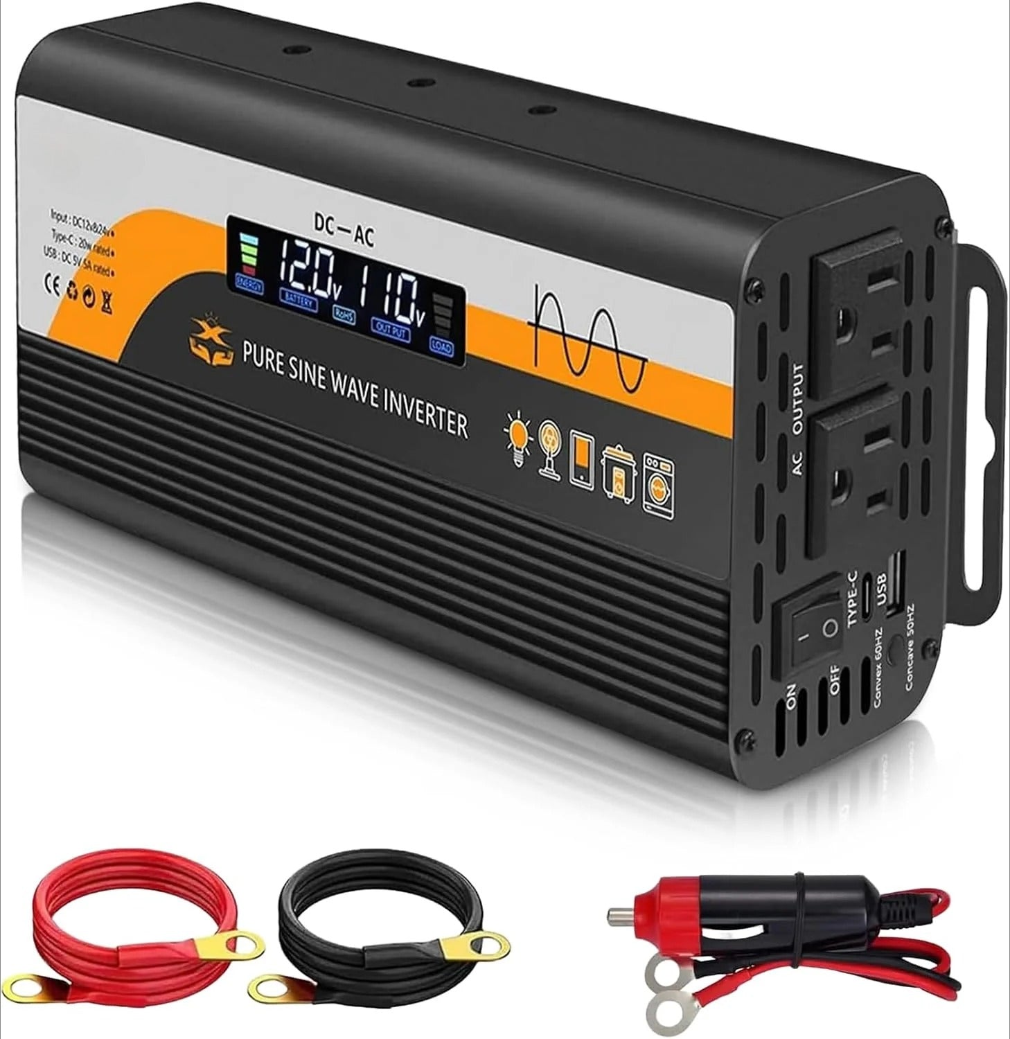 GreenZech Pro Inverter | 500W 1000W 1500W | 12V 24V Auto-Detect | Professional Pure Sine Wave Converter