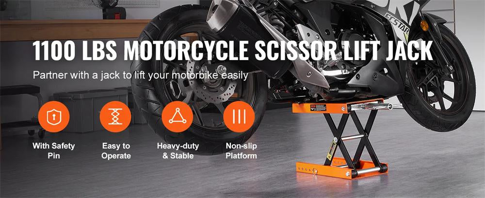 1100lbs Motorcycle Scissor Jack Lift 499.5 kg Wide Deck Hoist Stand for ATVs Bike