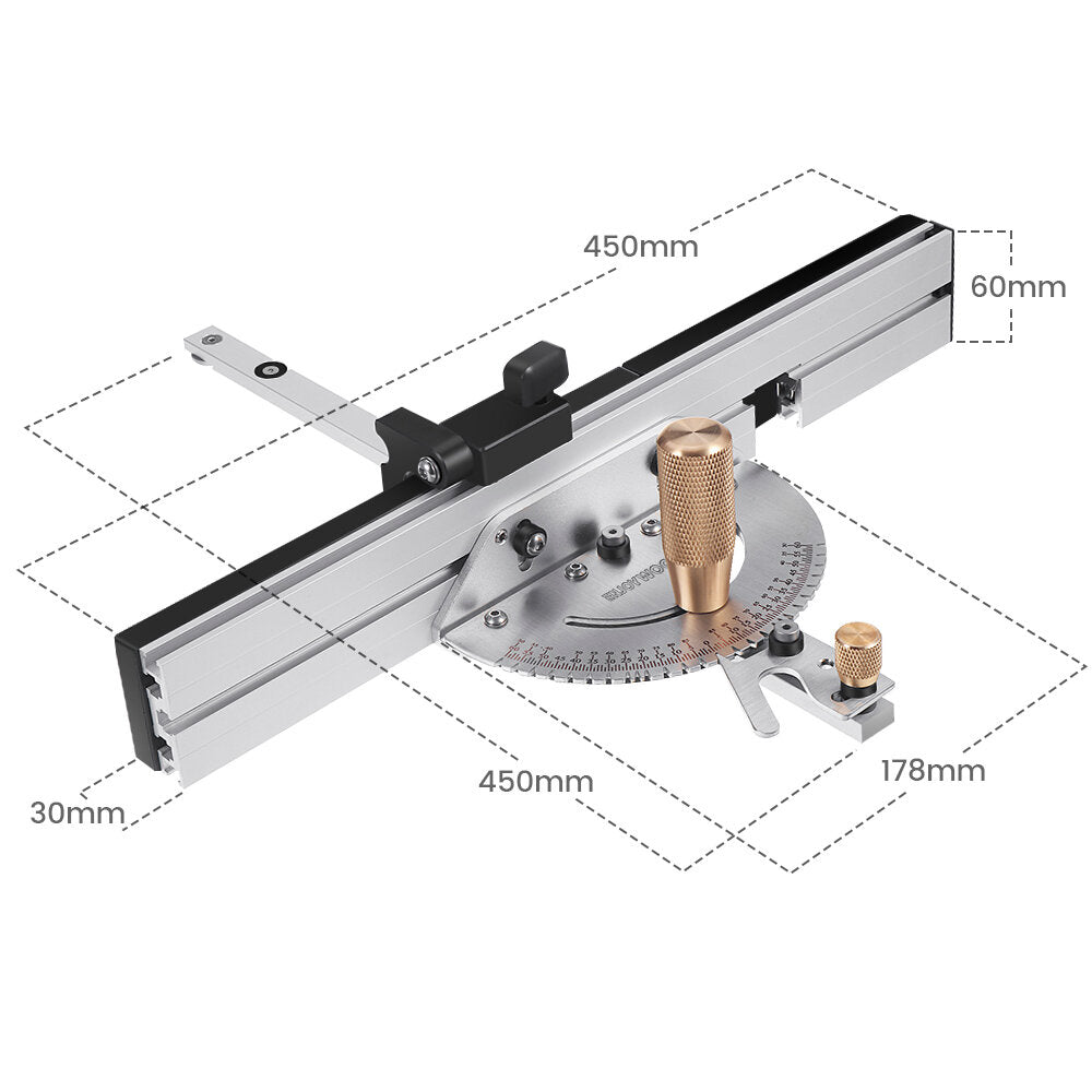 Aluminum Miter Gauge Fence for Table Saws, Band Saws & Router Tables - 450mm, Adjustable, Durable, Safety Features
