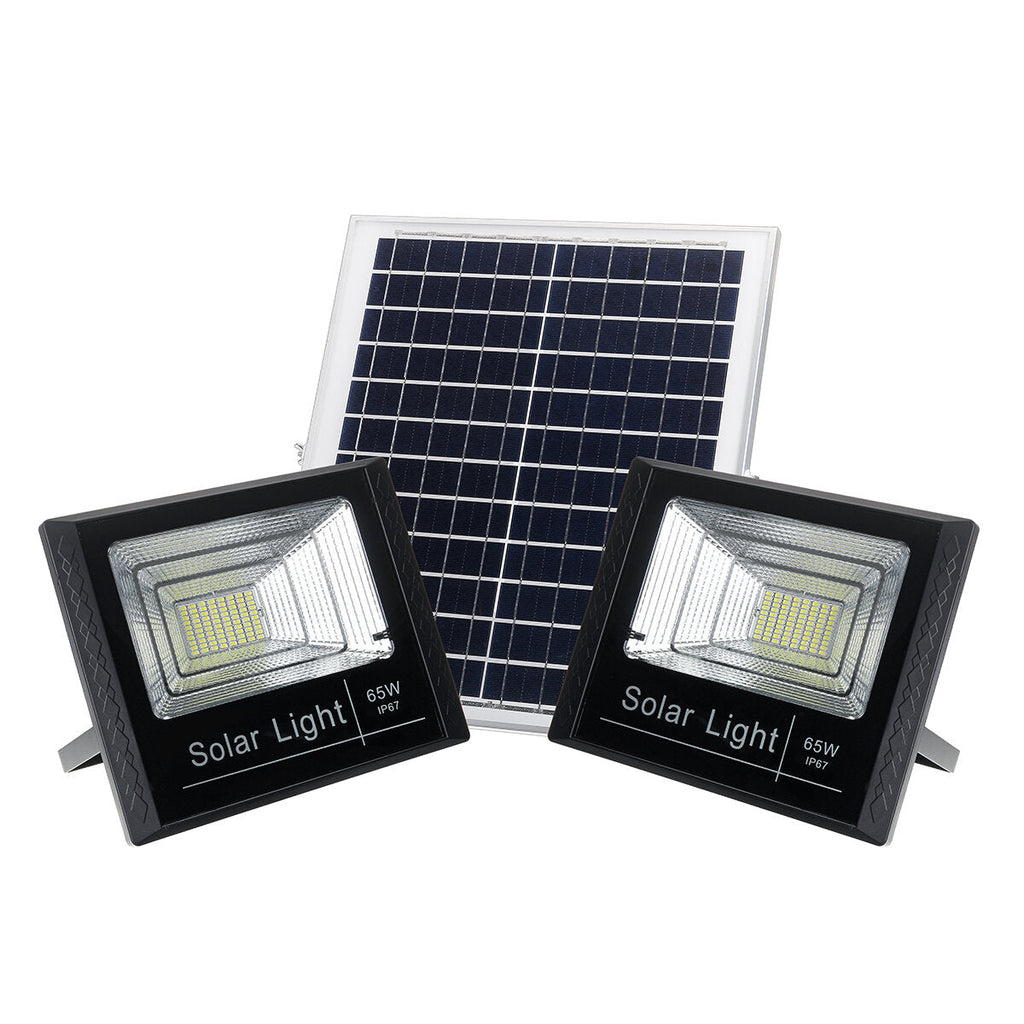 10W 25W 45W 65W Solar Panel with 2 Wall Lights Waterproof Remote Control Flood Light Park Yard Garden Driveway