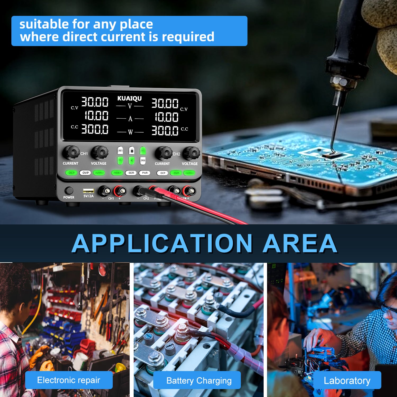 Dual Output Power Supply Adjustable Voltage 0-60V Current 0-20A High Precision OCP OVP Protection Lab Bench Power Supply