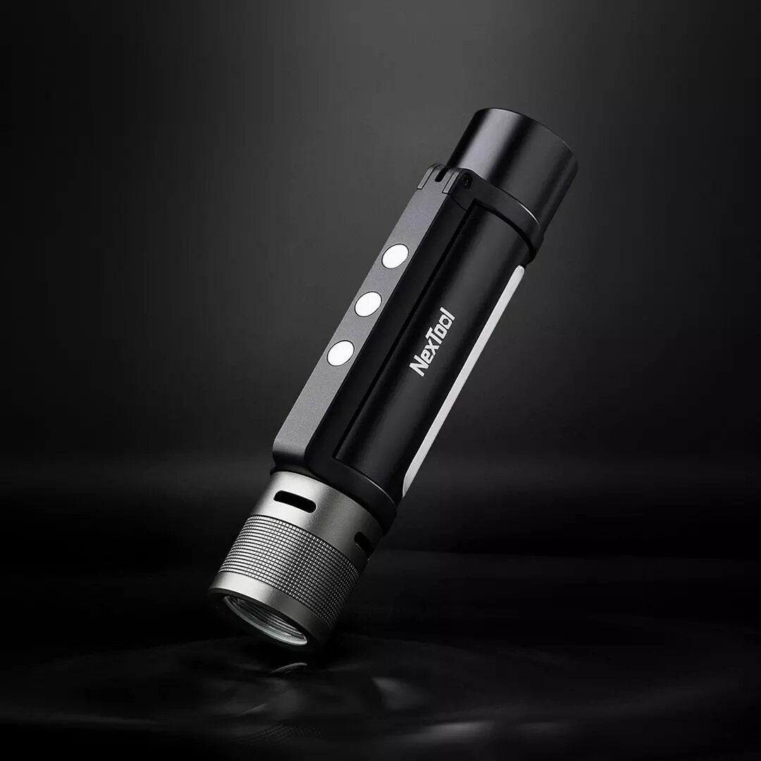 6-in-1 1000lm Dual-light Zoomable Alarm Flashlight USB-C Rechargeable Mobile Power Bank Magnetic Camping Work Light