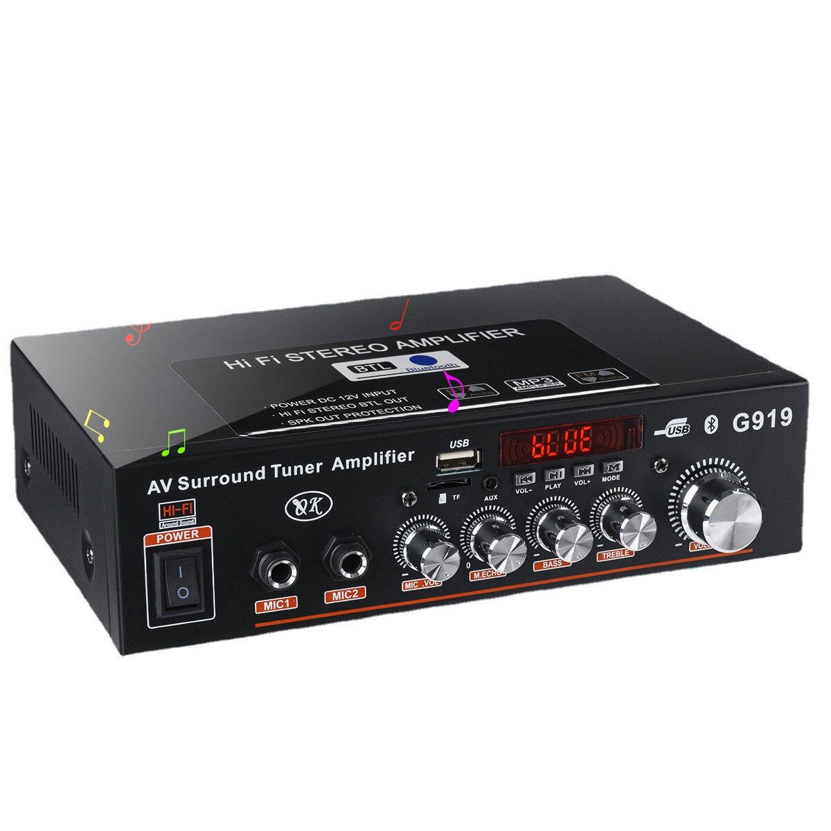Intelligent Digital Power Amplifier Mini Power Amplifier Household Vehicle Dual Purpose 110-220V Vehicle DC12-24V