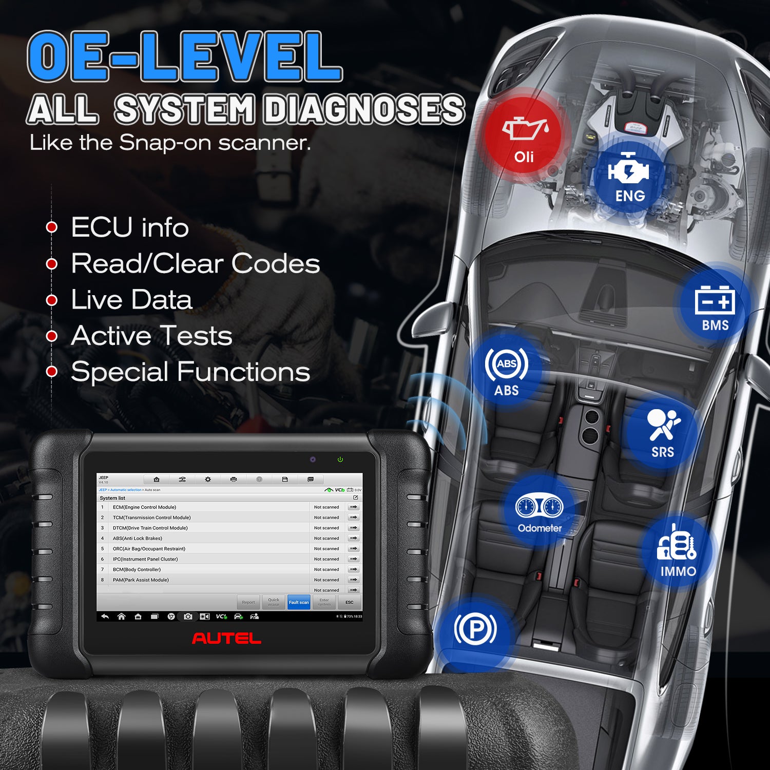 Full System Diagnostic Tool with 36+ Special Functions Read/ Erase Fault Codes Upgrade Version of MX808