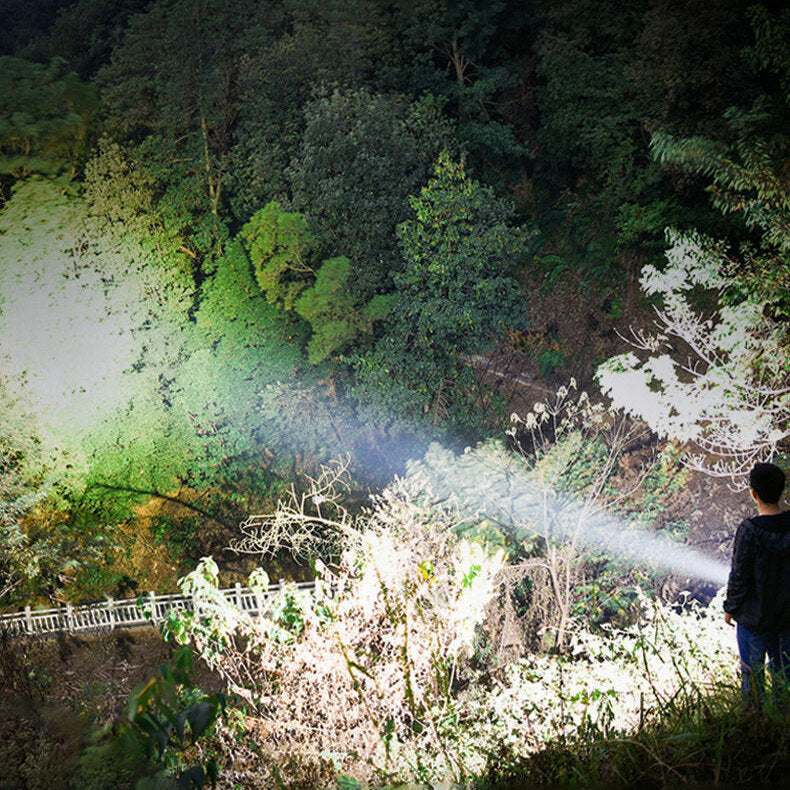 Double Light 500m Long Range Strong Flashlight with COB Sidelight USB Rechargeable Powerful Handheld Spotlight LED Searchlight