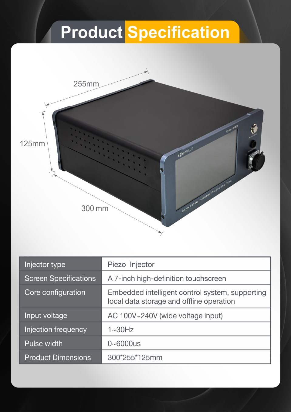 Common Rail Piezo Injector Tester 7-Inch Touchscreen AC 100V-240V 1-30Hz 0-6000us Embedded Intelligent Control System