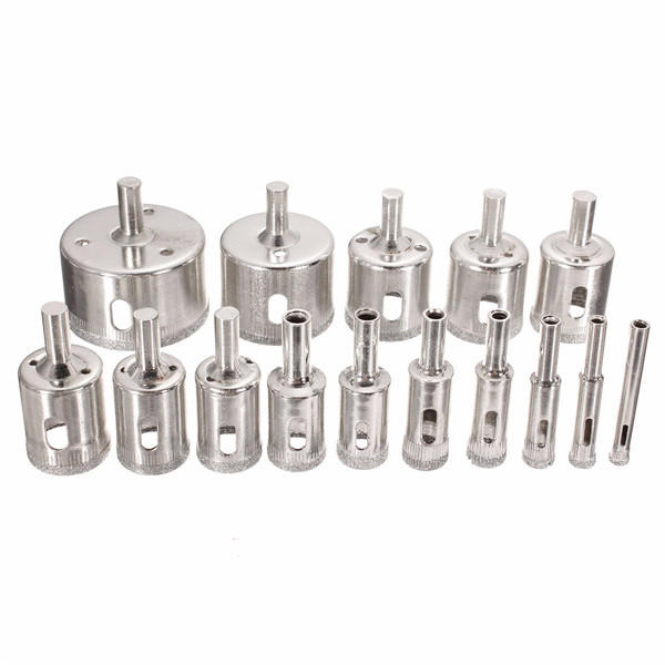 15Pcs 6-50mm Diamond Hole Saw Drill Bit Set 100 Grits Tile Ceramic Glass Marble Drill Bits