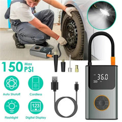 150PSI Fast Bike Pump - 5 Modes, 70W 2000mAh, USB Rechargeable, Digital Display, for Bicycle/Car/Basketball