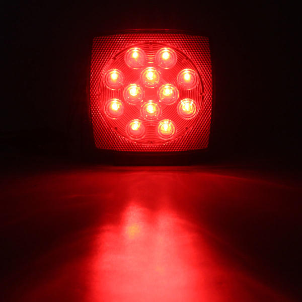 12V Truck Trailer LED Square Rear Brake Lamp Tail Plate Lights Stud Mount Red Orange White