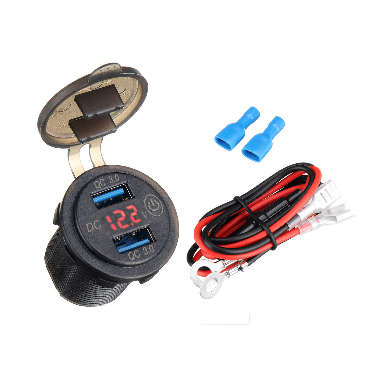 12-24V Touch Switch Fast Charger Socket Voltmeter Dual USB LED Digital Display Voltage