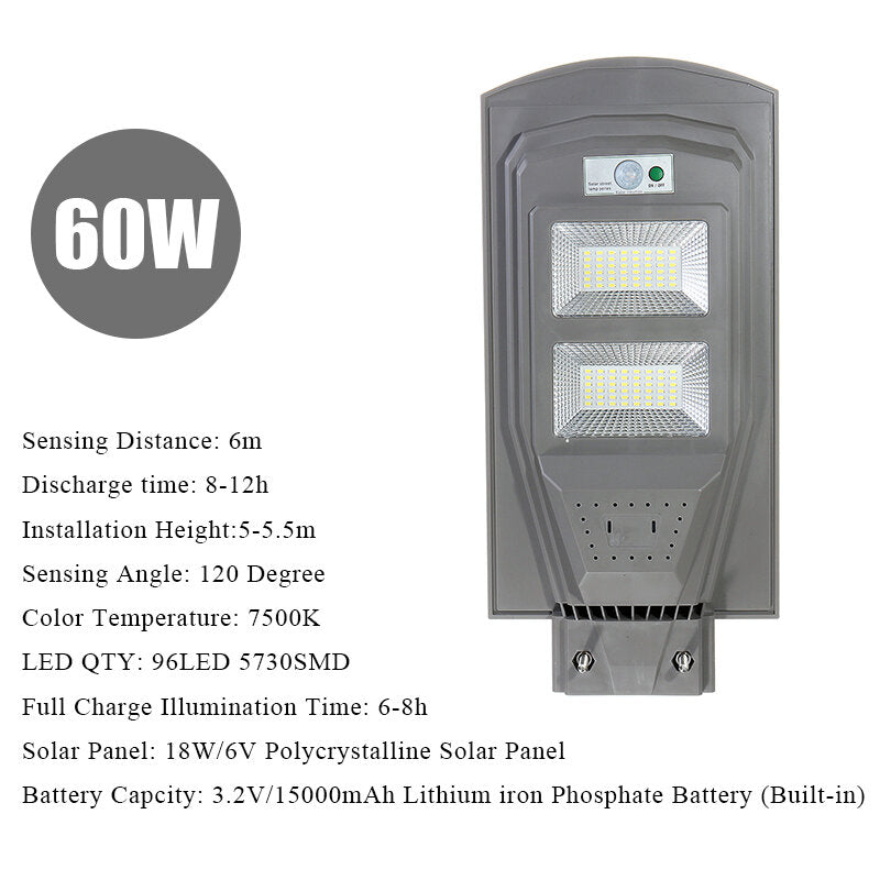 30W 60W 90W LED Solar Street Light 5730 Lamp Beads Human Body Induction + Low Light Mode White Light