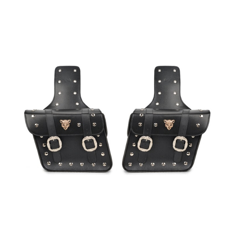 Pair Motorcycle Saddle Bags Cool PU Leather Waterproof Back Fashion Black