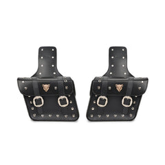 Pair Motorcycle Saddle Bags Cool PU Leather Waterproof Back Fashion Black