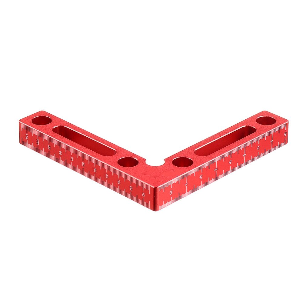 Aluminum Alloy Right Angle Positioning Ruler, 120x120mm, Anodized Red, Metric & Inch Scale, Precision Wood Jig Fixture