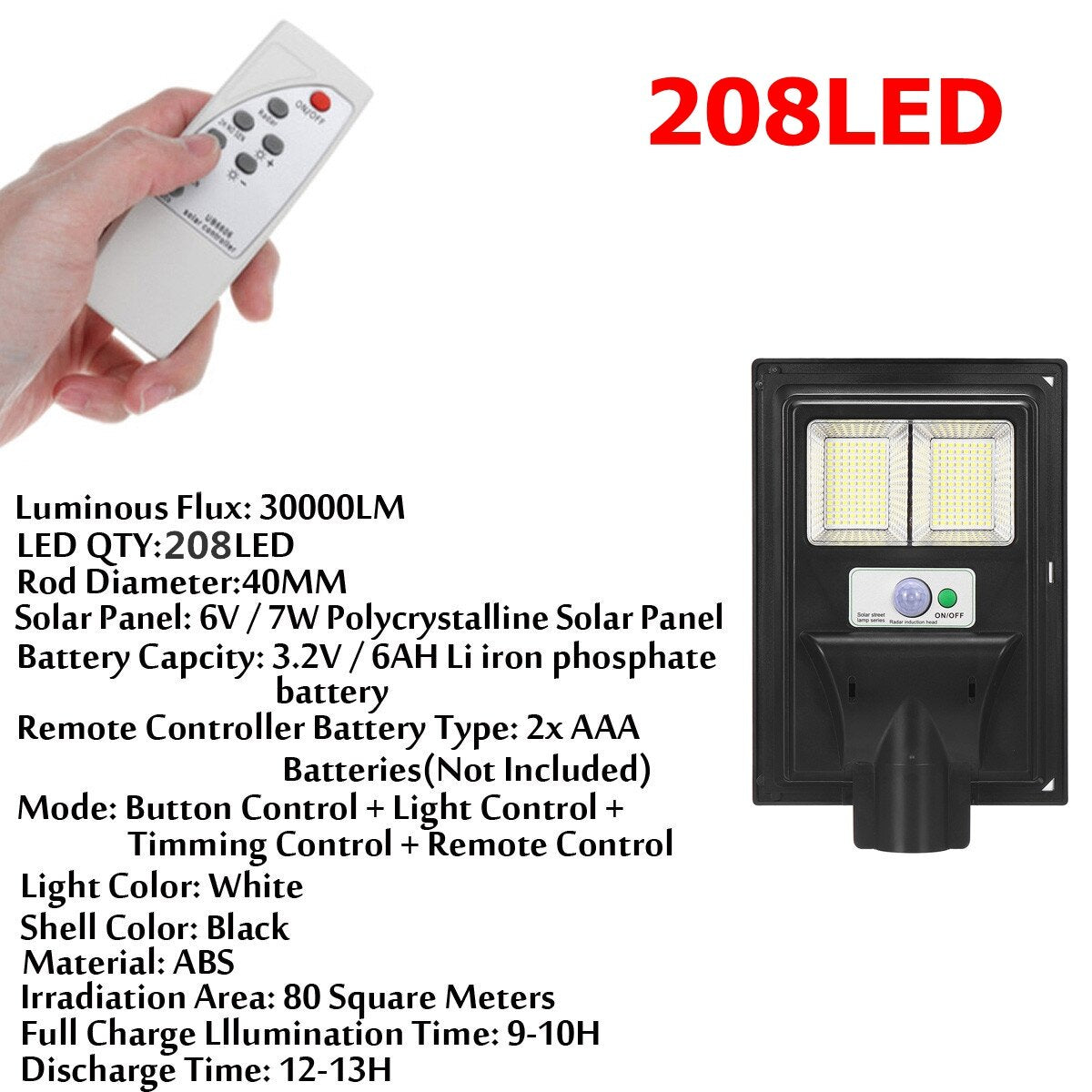 208/416/624/832LED Solar Powered Wall Street Light PIR Motion Sensor Dimmable Lamp + Remote Control