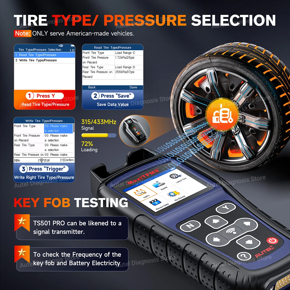 TPMS Diagnostic Scanner Tool LCD Display 2400mAh Lithium-polymer Battery Tire Type Pressure Selection